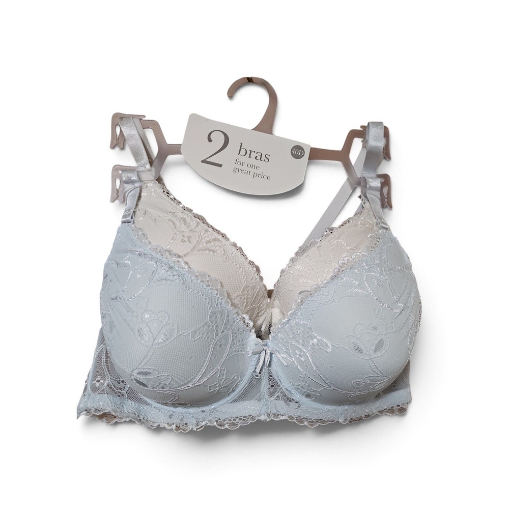 CATO 2 Pack Lace Push Up Underwire Bras Light Blue Cream Floral Padded 40D  0377